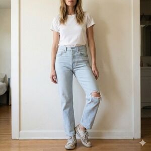 Levi's Ribcage Straight Ankle Jeans Womens 27 Light Wash‎ Distressed High Rise